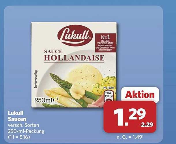 Lukull Saucen versch. Sorten 250-ml-Packung (1 l = 5.16)