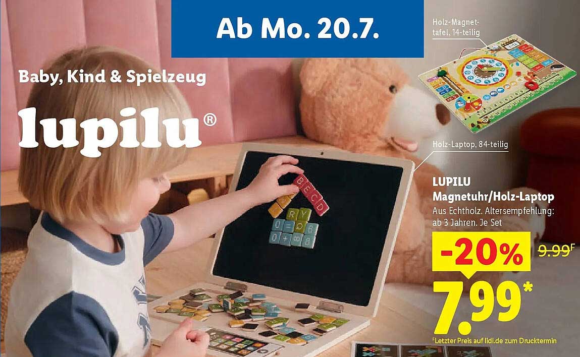 LUPILU Magnetuhr/Holz-Laptop