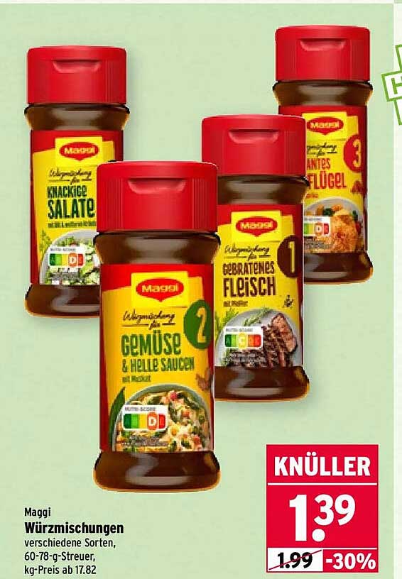 Maggi Würzmischungen verschiedene Sorten, 60-78-g-Streuer, kg-Preis ab 17.82