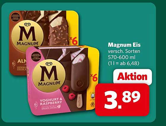 Magnum Eis versch. Sorten 570-600 ml (1 l = ab 6,48)