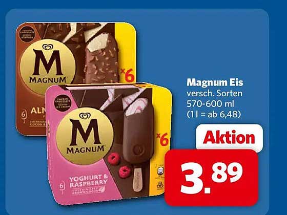 Magnum Eis versch. Sorten 570-600 ml (1 l = ab 6,48)