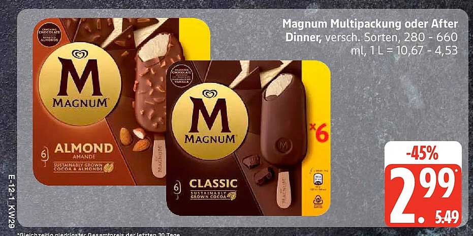Magnum Multipackung oder After Dinner, versch. Sorten, 280 - 660 ml, 1 L = 10,67 - 4,53