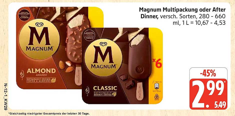 Magnum Multipackung oder After Dinner, versch. Sorten, 280 - 660 ml, 1L = 10,67 - 4,53