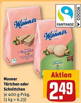 Manner Törtchen oder Schnitten je 400-g-Packg. (1 kg = 6.23)