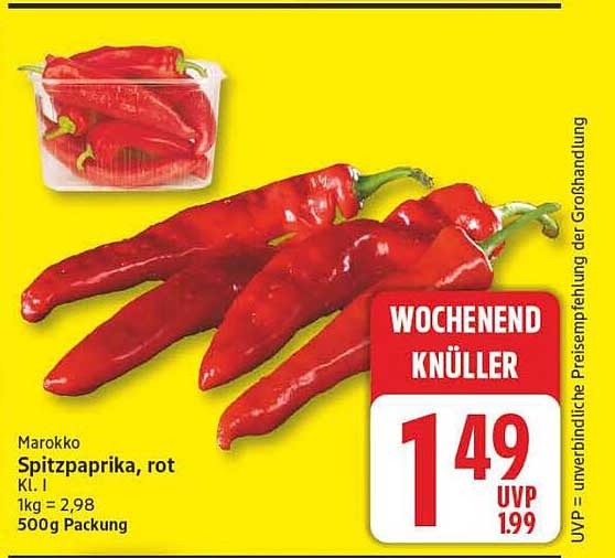 Marokko Spitzpaprika, rot Kl. I 1kg = 2,98 500g Packung