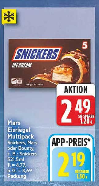 Mars Eisriegel Multipack Snickers, Mars oder Bounty, z. B.: Snickers 521,5ml