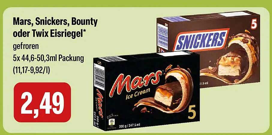 Mars, Snickers, Bounty oder Twix Eisriegel*