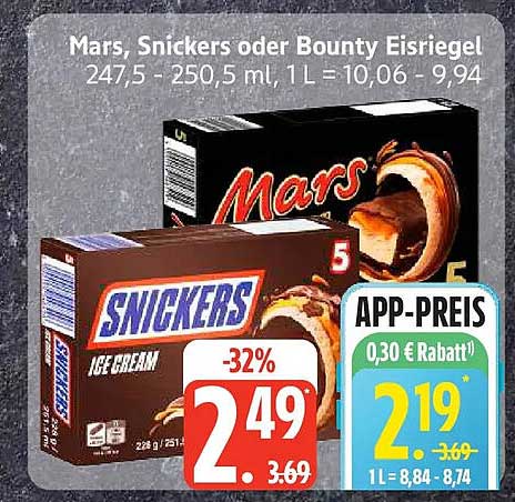 Mars, Snickers oder Bounty Eisriegel