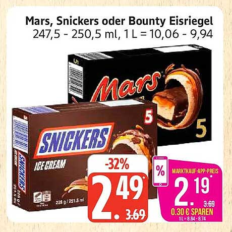 Mars, Snickers oder Bounty Eistriegel