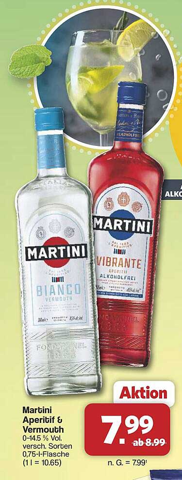 Martini Aperitif & Vermouth 0-14,5 % Vol. versch. Sorten 0,75-l-Flasche