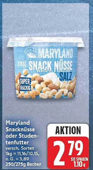Maryland Snacknüsse oder Studentenfutter versch. Sorten 250/275g Becher