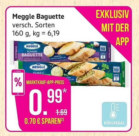 Meggle Baguette versch. Sorten 160 g, kg = 6,19