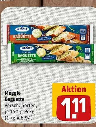 Meggle Baguette versch. Sorten, je 160-g-Packg. (1 kg = 6.94)