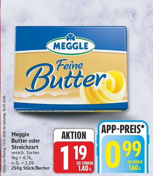 Meggle Butter oder Streichzart versch. Sorten 250g Stück/Becher