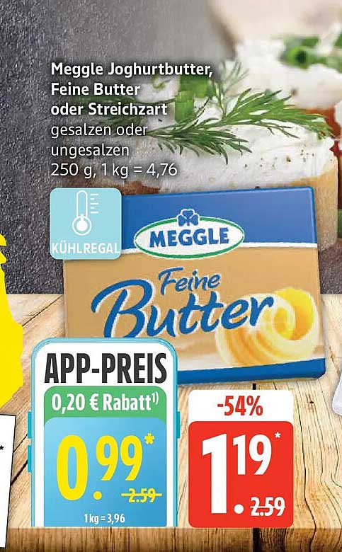 Meggle Joghurtbutter, Feine Butter oder Streichzart gesalzen oder ungesalzen 250 g, 1 kg = 4,76