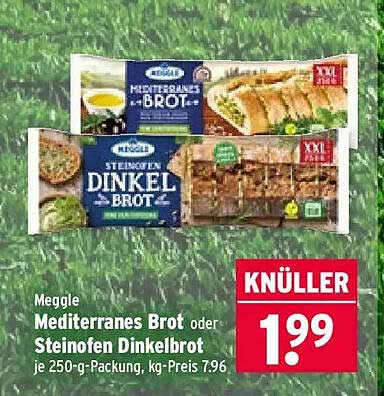 Meggle Mediterranes Brot oder Steinofen Dinkelbrot je 250-g-Packung, kg-Preis 7.96