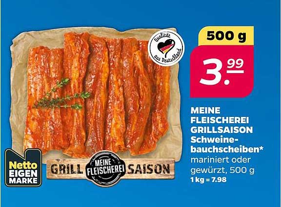 MEINE FLEISCHEREI GRILLSAISON Schweine-bauchscheiben* mariniert oder gewürzt, 500 g