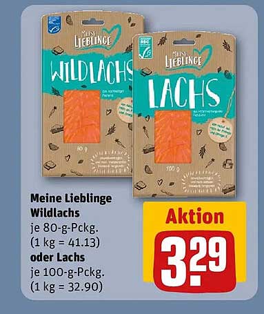 Meine Lieblinge Wildlachs je 80-g-Pckg. (1 kg = 41.13) oder Lachs je 100-g-Pckg. (1 kg = 32.90)