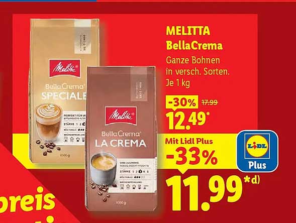 MELITTA BellaCrema Ganze Bohnen in versch. Sorten. Je 1 kg
