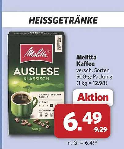 Melitta Kaffee versch. Sorten 500-g-Packung (1 kg = 12.98)