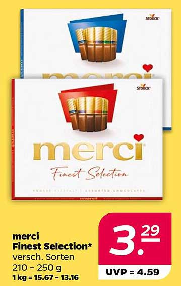 merci Finest Selection* versch. Sorten 210 - 250 g 1 kg = 15.67 - 13.16