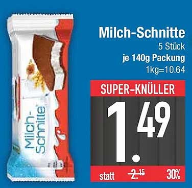 Milch-Schnitte 5 Stück je 140g Packung 1kg=10.64 SUPER-KNÜLLER