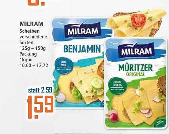 MILRAM Scheiben verschiedene Sorten 125g – 150g Packung