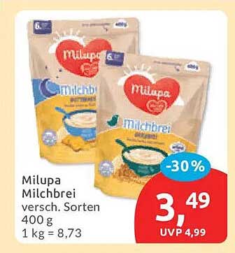 Milupa Milchbrei versch. Sorten 400 g 1 kg = 8,73