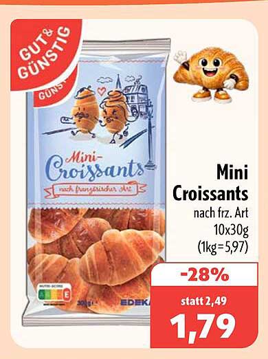 Mini Croissants nach frz. Art 10x30g (1kg=5,97)