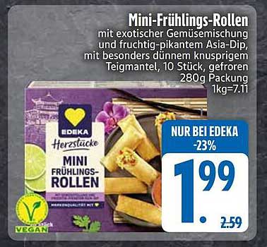 Mini-Frühlings-Rollen mit exotischer Gemüsemischung und fruchtig-pikanter Asia-Dip, mit besonders dünnem knusprigem Teigmantel, 10 Stück gefroren, 280 g Packung