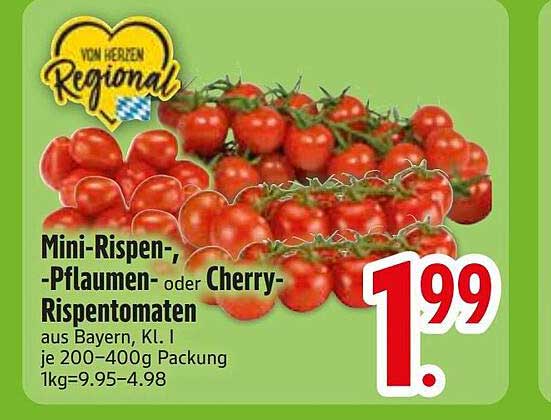 Mini-Rispen-, Pflaumen- oder Cherry-Rispentomaten