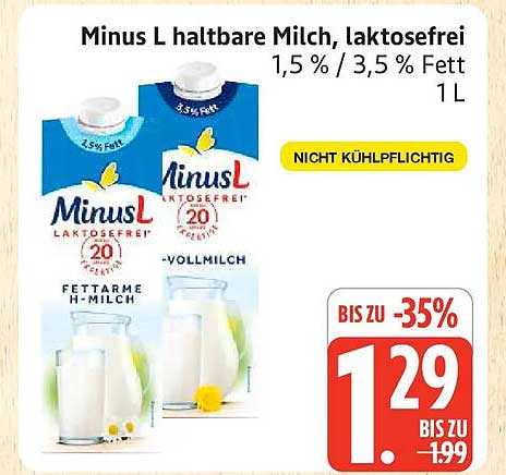 Minus L haltbare Milch, laktosefrei 1,5 % / 3,5 % Fett 1L