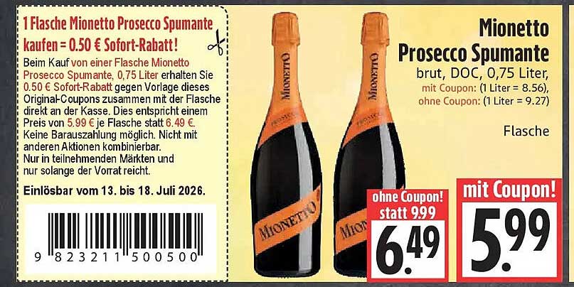 Mionetto Prosecco Spumante brut, DOC, 0,75 Liter