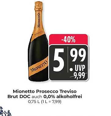 Mionetto Prosecco Treviso Brut DOC auch 0,0% alkoholfrei