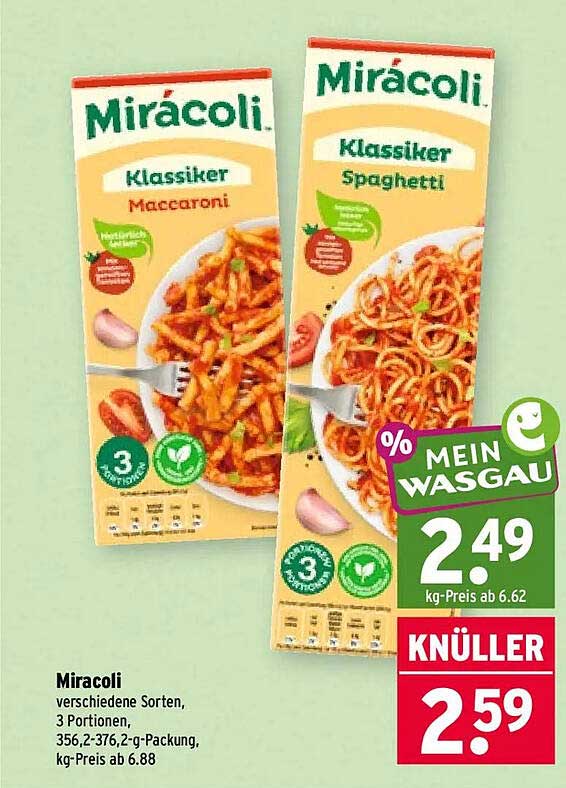 Miracoli verschiedene Sorten, 3 Portionen, 356,2-376,2-g-Packung, kg-Preis ab 6.88