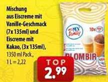 Mischung aus Eiskreme mit Vanille-Geschmack (7x 135ml) und Eiskreme mit Kakao (3x 135ml), 1350ml Pack.