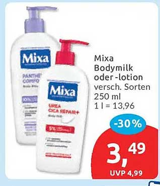 Mixa Bodymilk oder-lotion versch. Sorten 250 ml 1 l = 13,96