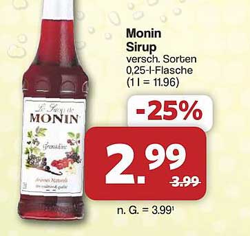 Monin Sirup versch. Sorten 0,25-l-Flasche (1 l = 11.96)