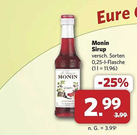 Monin Sirup versch. Sorten 0,25-l-Flasche (1 l = 11.96)