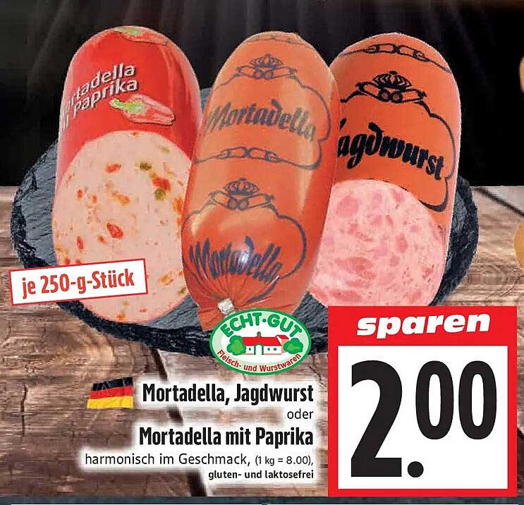 Mortadella, Jagdwurst oder Mortadella mit Paprika