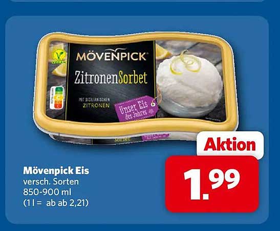 Mövenpick Eis versch. Sorten 850-900 ml (1 l = ab 2,21)