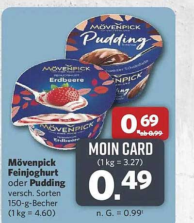 Mövenpick Feinjoghurt oder Pudding versch. Sorten 150-g-Becher (1 kg = 4.60)