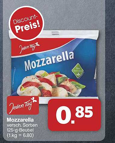 Mozzarella versch. Sorten 125-g-Beutel (1 kg = 6.80)
