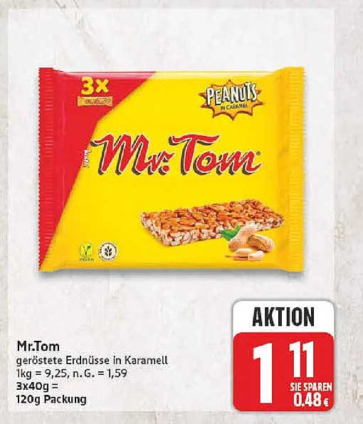 Mr.Tom geröstete Erdnüsse in Karamell 3x40g = 120g Packung