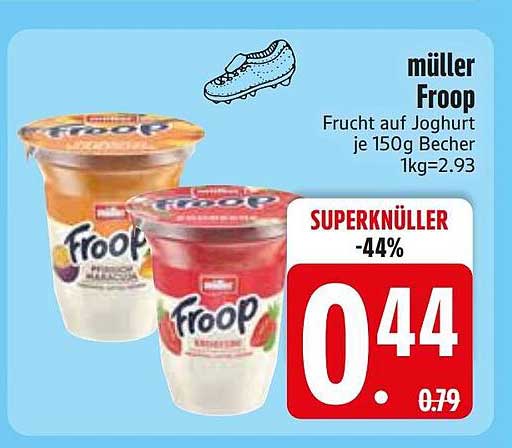 müller Froop Frucht auf Joghurt je 150g Becher 1kg=2.93