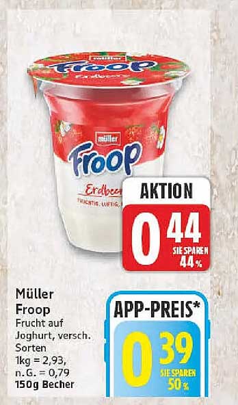 Müller Froop Frucht auf Joghurt, versch. Sorten 150g Becher