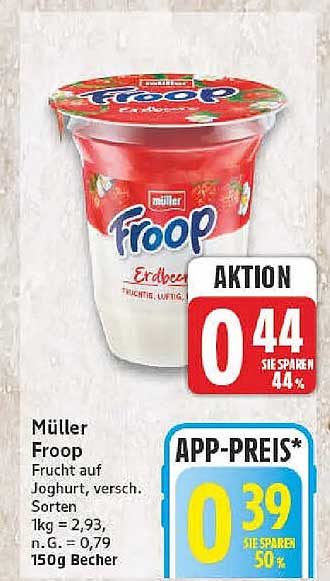 Müller Froop Frucht auf Joghurt, versch. Sorten 150g Becher