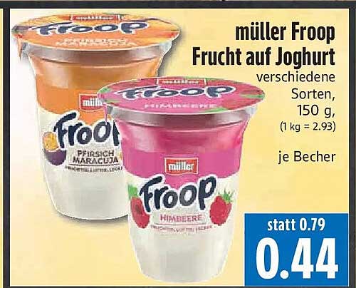 müller Froop Frucht auf Joghurt