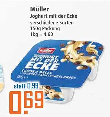 Müller Joghurt mit der Ecke verschiedene Sorten 150g Packung 1kg = 4.60