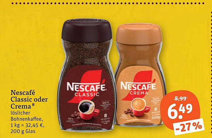 Nescafé Classic oder Crema⁸ löslicher Bohnenkaffee, 1 kg = 32,45 €, 200 g Glas